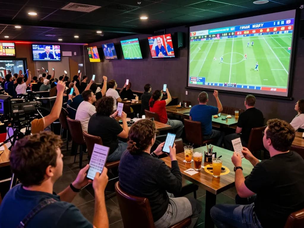 Fans enjoying the excitement of sports betting at 7m-7m, with live match updates and vibrant atmosphere.