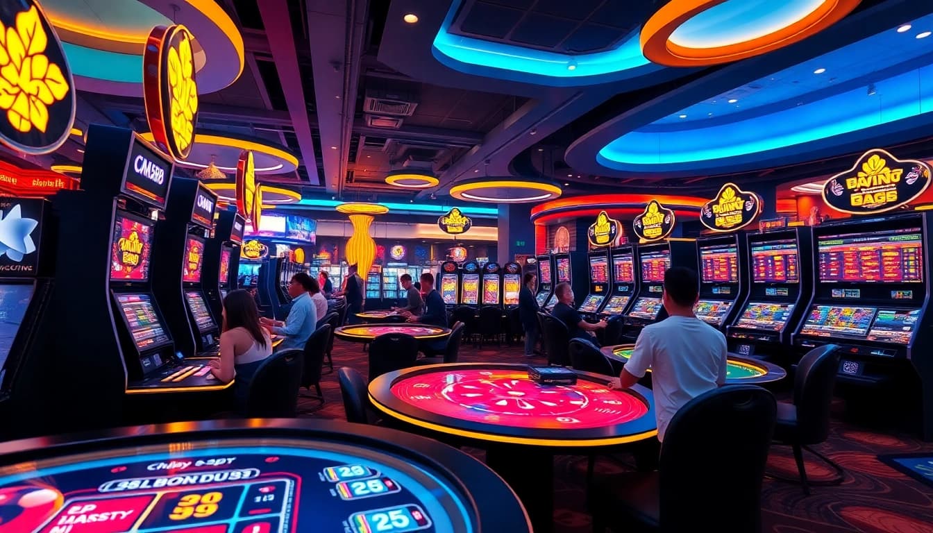 Exciting scene showcasing CM88's modern online gambling experience with players at interactive gaming tables.