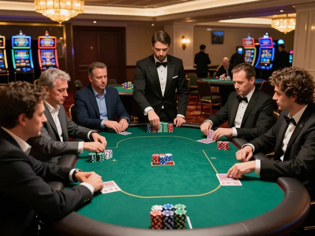 Players engage in a high-stakes poker game at TG88 casino, showcasing intense strategy and excitement.