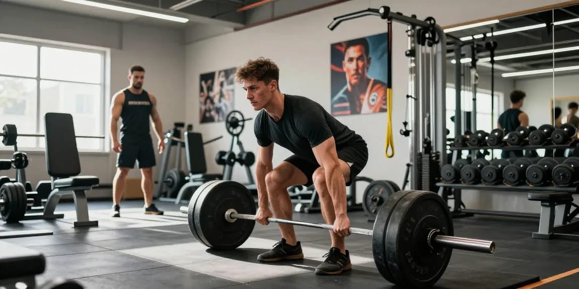 Selliza Shop: Bodybuilder beim Deadlift im Fitnessstudio zeigt Stärke