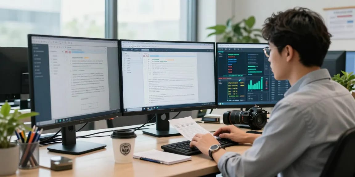 Professional analyzing document fraud detection software in a modern office setting.