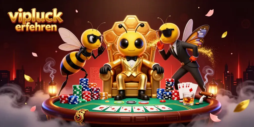 Engage in vipluck erfahrungen with high-stakes poker in a richly illustrated casino scene.