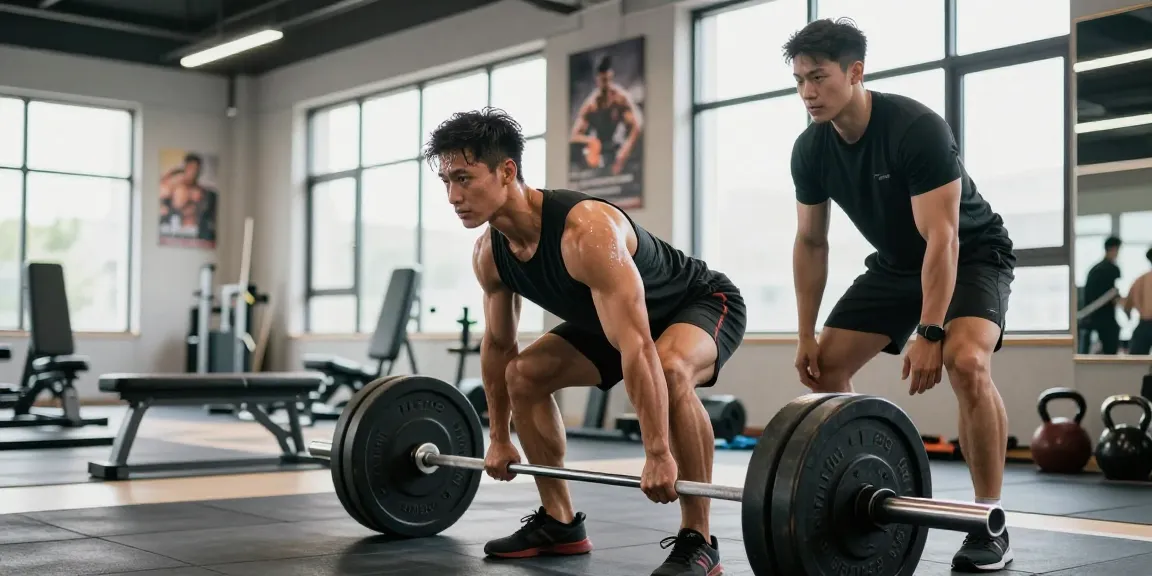 Anaboles Training mit einem Bodybuilder, der im Anabolika Shop Deutschland Kreuzheben macht, und damit Engagement in einer hellen Fitnessumgebung zeigt.