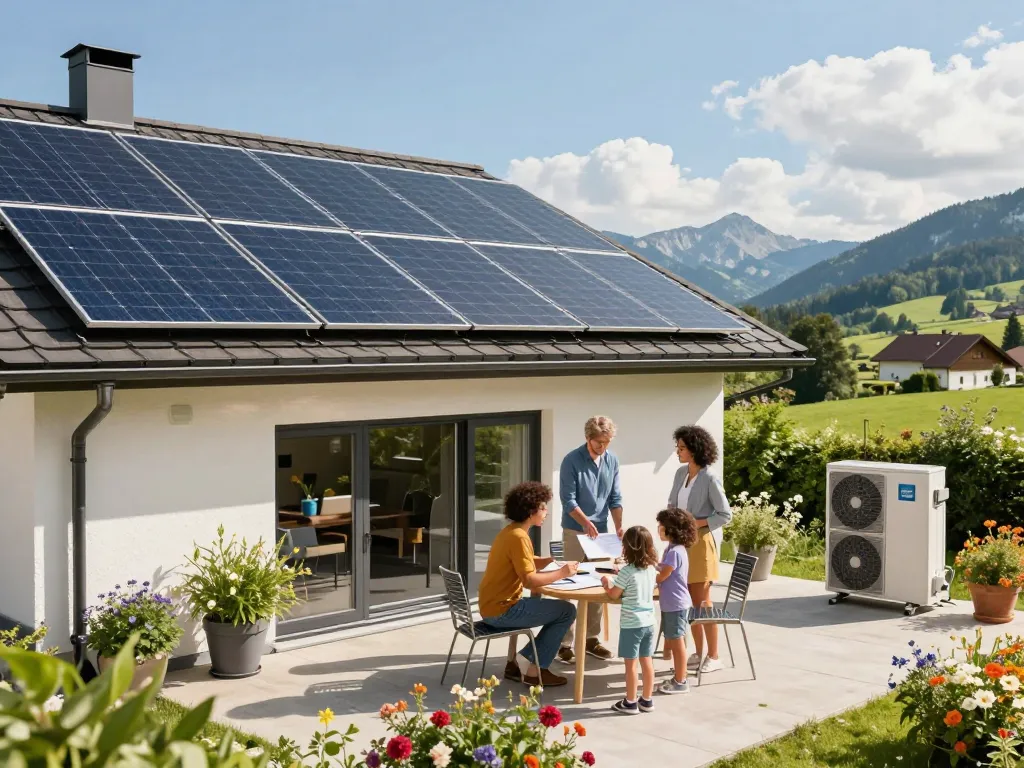 Photovoltaik Bayern Solarpanels auf einem bayerischen Zuhause, das nachhaltige Energielösungen hervorhebt.