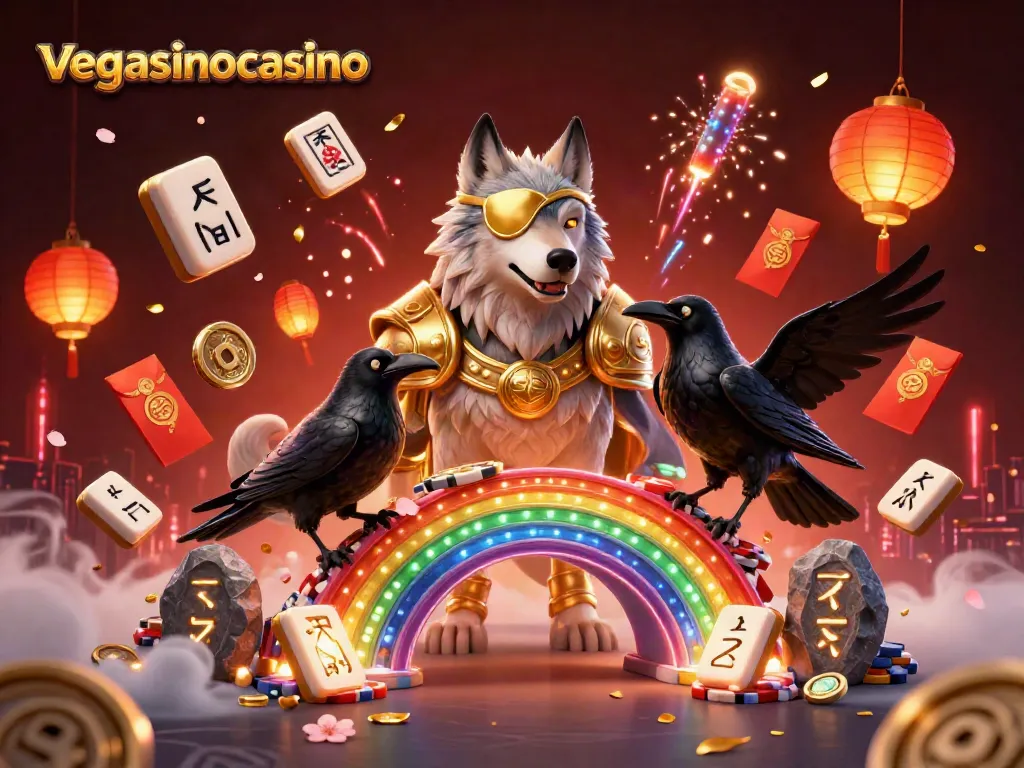 Experience excitement at vegasinocasino with a captivating 3D Norse casino illustration featuring Odin and iconic gaming elements.