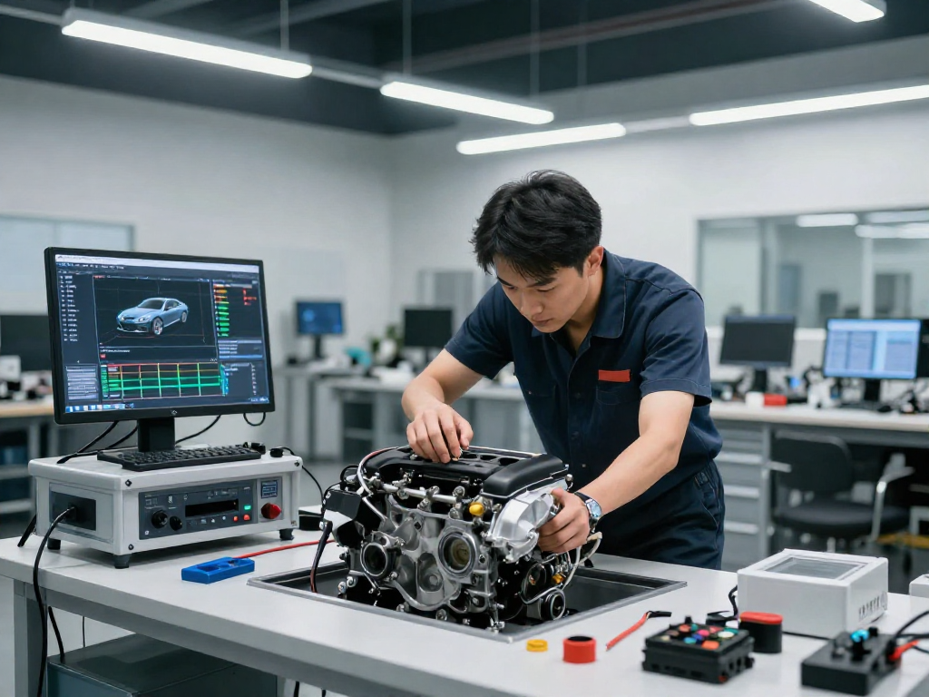 Chiptuning Hannover: Professioneller BMW Techniker bei der Motoroptimierung in einer modernen Werkstatt.