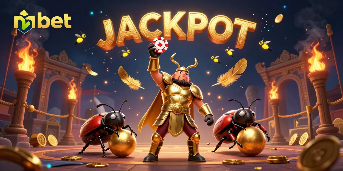 Experience nbet as a victorious beetle lifts a poker chip in a lively casino atmosphere.