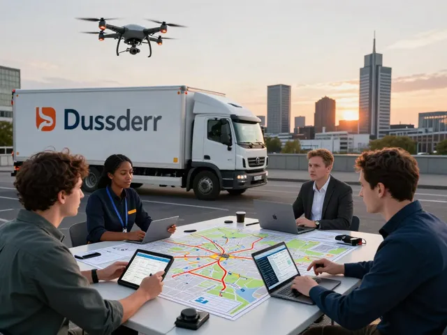 Transportfirma in Düsseldorf Team bei der Planung von Lieferwegen und moderner Logistik.
