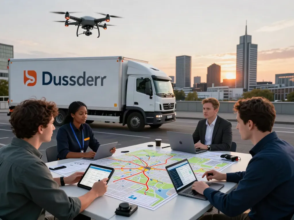 Transportfirma in Düsseldorf Team bei der Planung von Lieferwegen und moderner Logistik.