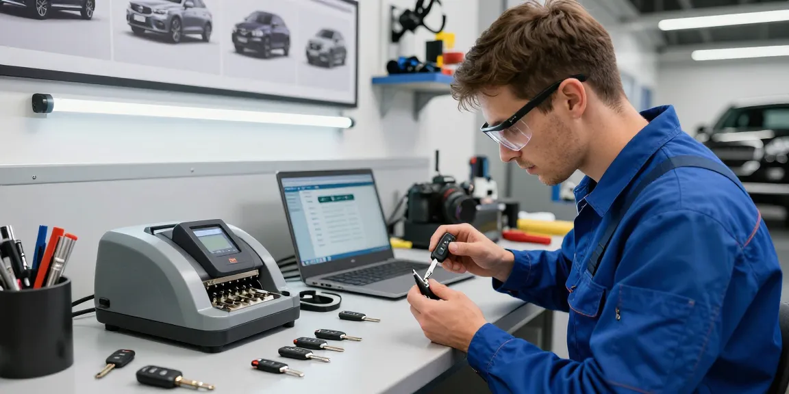 Ersatzschlüssel Auto: Techniker bei der Schlüsselprogrammierung in der Werkstatt