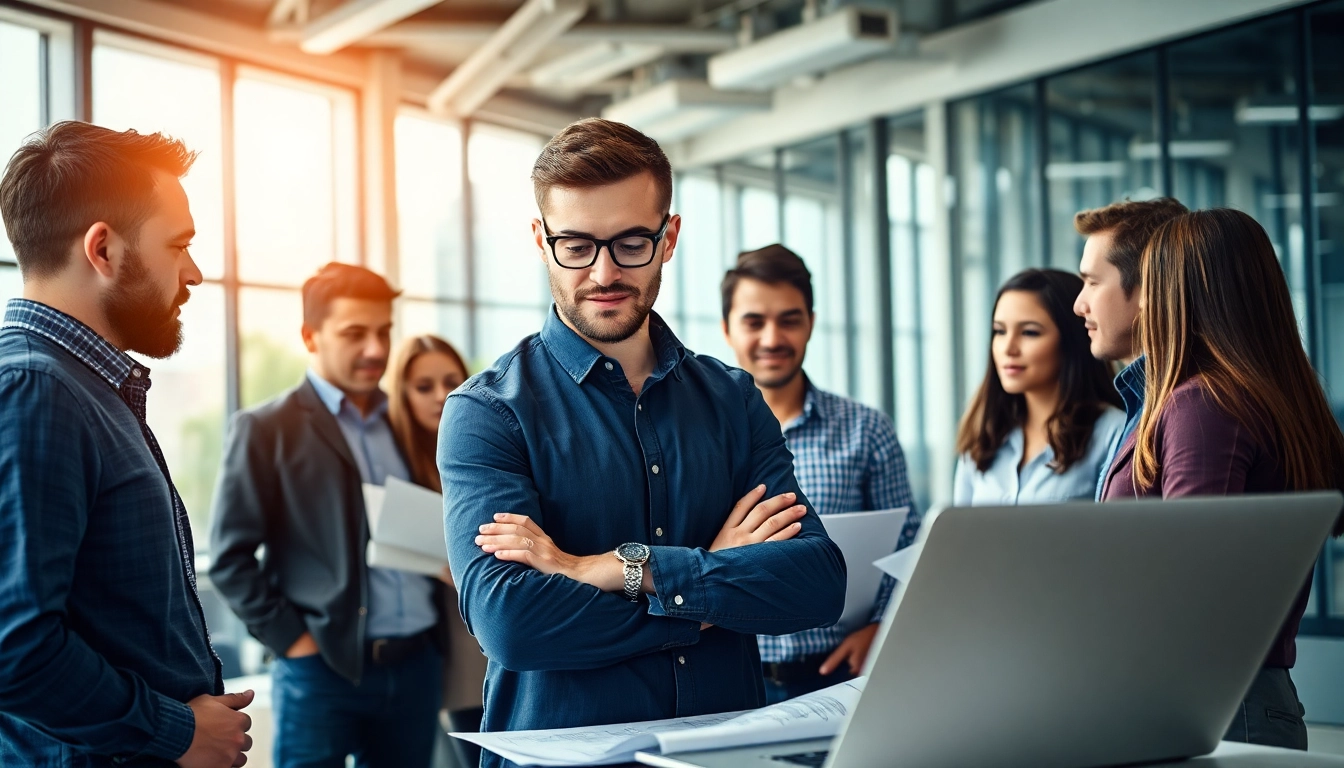 Headhunter Ingenieure beraten talentierte Ingenieure in einem modernen Büro, das Vertrauen und Zusammenarbeit fördert.