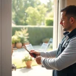 Wiesbadener Schlüsseldienst bietet schnelle Hilfe, während ein professioneller Schlüsseldienst die Tür eines Kunden öffnet.