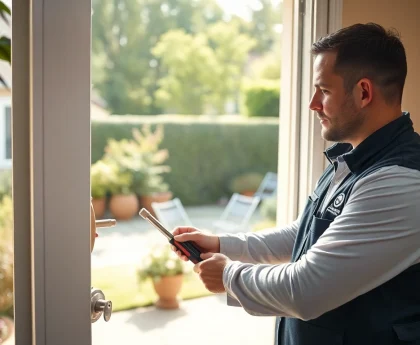 Wiesbadener Schlüsseldienst bietet schnelle Hilfe, während ein professioneller Schlüsseldienst die Tür eines Kunden öffnet.