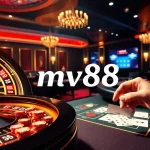 Engage with the exciting mv88 online casino experience highlighting poker chips and a roulette wheel.