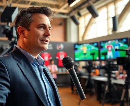 Sports Broadcasting at its peak with a professional broadcaster reporting live