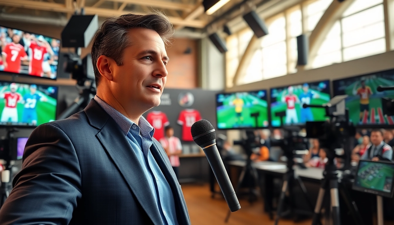 Sports Broadcasting at its peak with a professional broadcaster reporting live