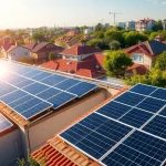 Visualisierung der Pv anlage kosten wien mit modernen Solarpanels auf einem Wohngebäude.