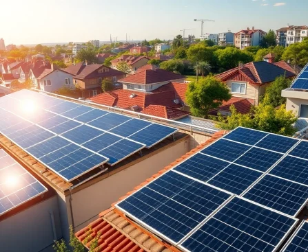 Visualisierung der Pv anlage kosten wien mit modernen Solarpanels auf einem Wohngebäude.