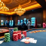 MM88 COM showcases an exciting poker scene with vibrant chips, cards, and a roulette wheel.