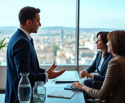 Arbeiten mit einem Headhunter Schweiz in einem modernen Büro, das Professionalität ausstrahlt.