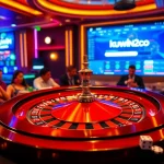 Experience luxury gaming at kuwin2.co with roulette, poker chips, and a vibrant atmosphere.