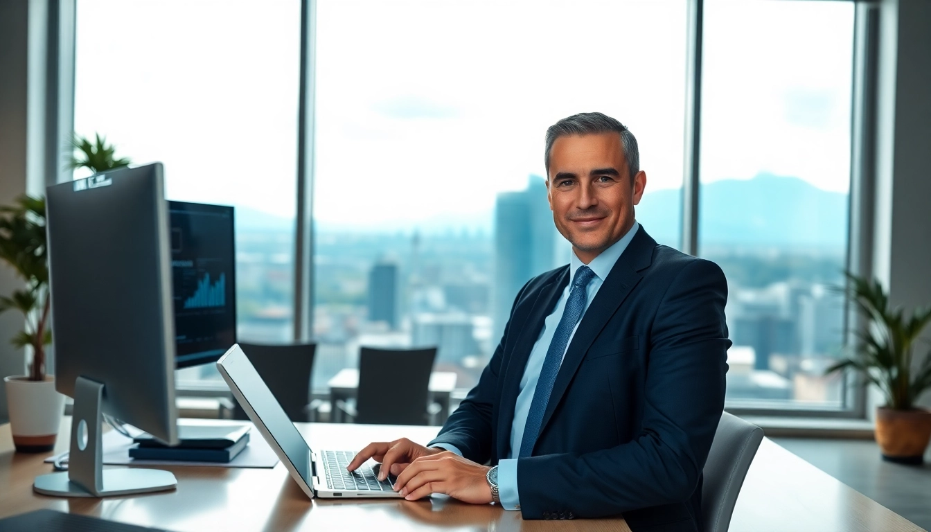 Headhunter Schweiz verhandelt in modernem Büro mit Swiss Skyline im Hintergrund.