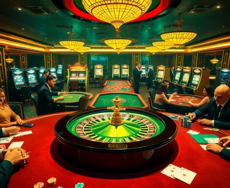 Players enjoying an exciting game at 789club's luxurious casino tables with vibrant poker chips.