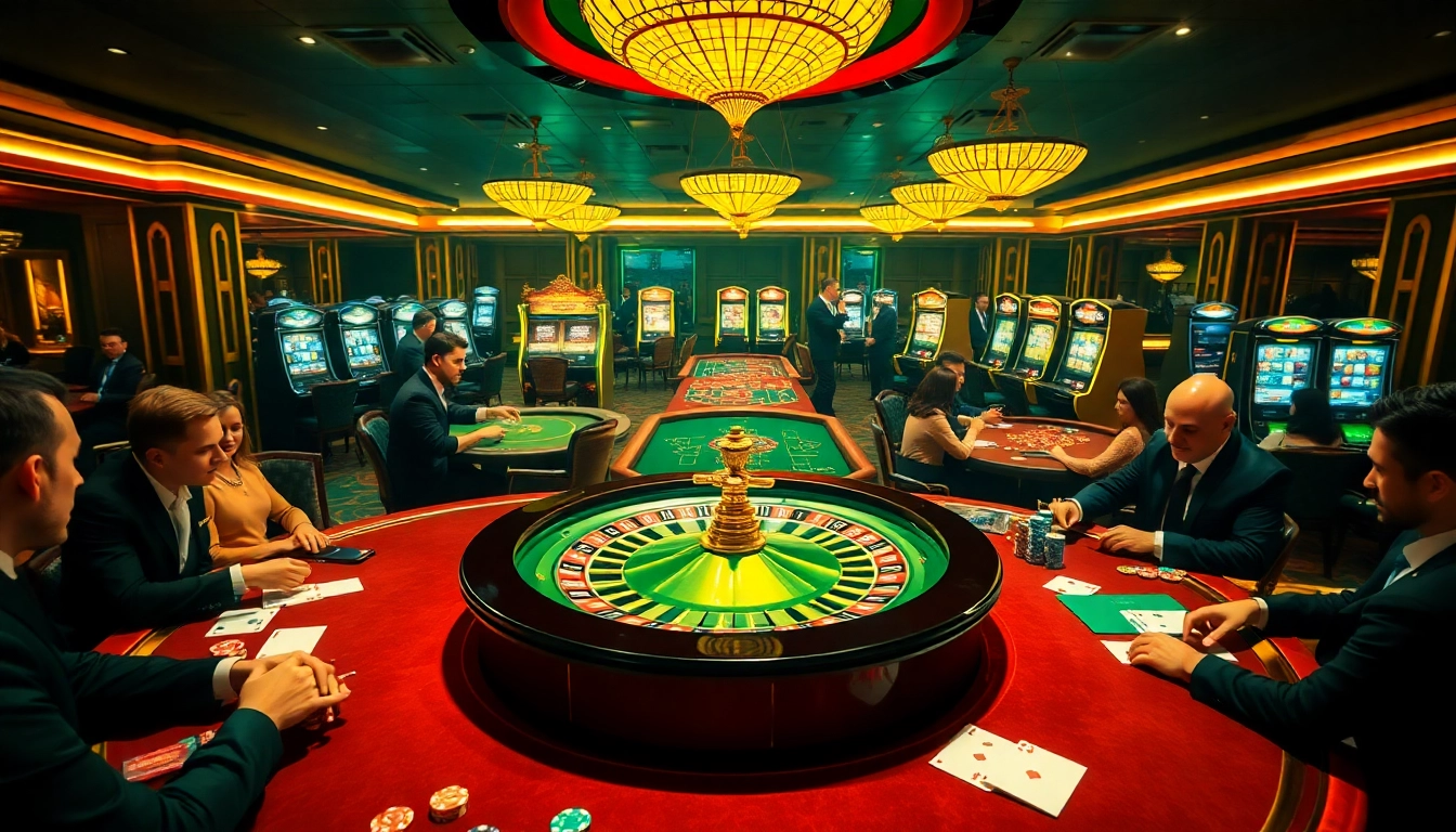 Players enjoying an exciting game at 789club's luxurious casino tables with vibrant poker chips.