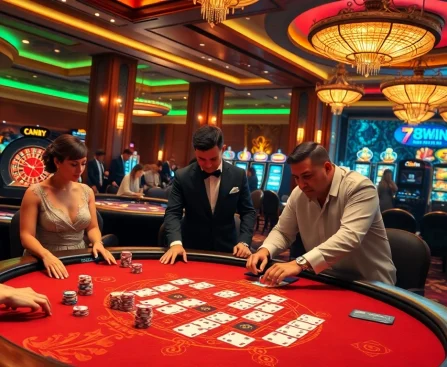 Exciting casino scene featuring skilled players at 78WIN COM's blackjack table.