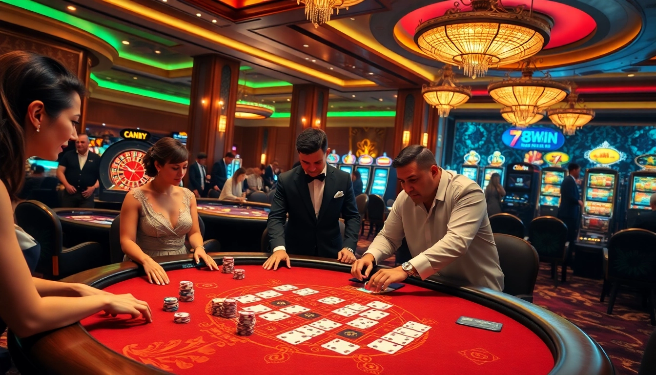 Exciting casino scene featuring skilled players at 78WIN COM's blackjack table.