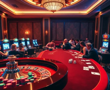 Excited gamblers enjoying the luxury of a casino, highlighting the experience of ww 88 through vibrant gaming elements.