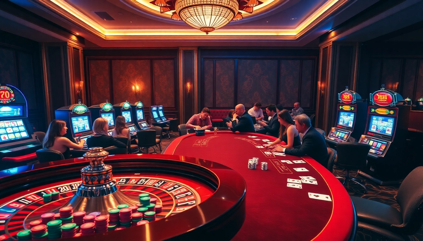 Excited gamblers enjoying the luxury of a casino, highlighting the experience of ww 88 through vibrant gaming elements.