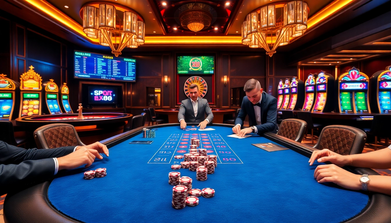 X88 casino scene featuring a high-stakes poker game with professional players and vibrant atmosphere.