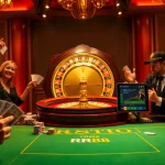 Exciting RR88 casino scene showcasing players at a betting table and a roulette wheel.