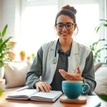 Promote mental health awareness with a peaceful therapist's office filled with calming elements.