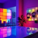 Nanoleaf Blocks Bewertung Deutsch - Atemberaubende RGB-Beleuchtungspanels, die in moderne Wohnkultur integriert sind.