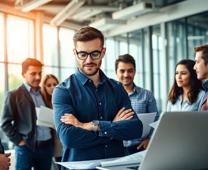 Headhunter Ingenieure beraten talentierte Ingenieure in einem modernen Büro, das Vertrauen und Zusammenarbeit fördert.