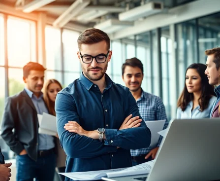 Headhunter Ingenieure beraten talentierte Ingenieure in einem modernen Büro, das Vertrauen und Zusammenarbeit fördert.