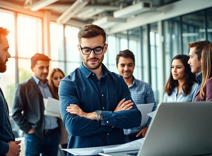 Headhunter Ingenieure beraten talentierte Ingenieure in einem modernen Büro, das Vertrauen und Zusammenarbeit fördert.