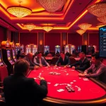 Experience high-stakes action at F8BETA2, featuring luxurious casino tables and vibrant slot machines.