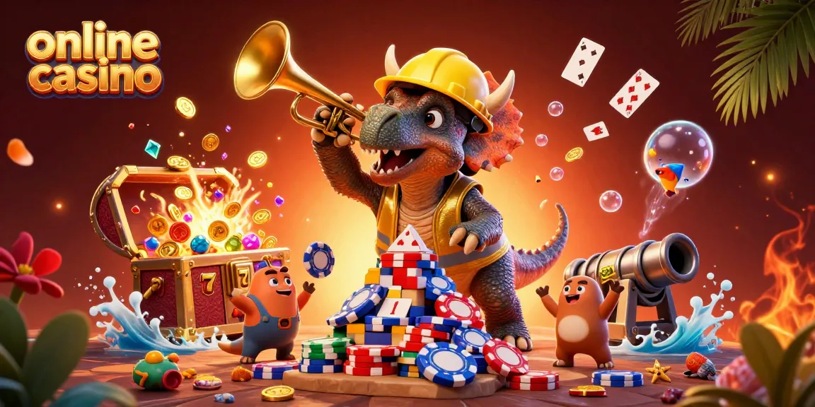 Engage with the vibrant world of online casino excitement with triceratops building poker chip towers.