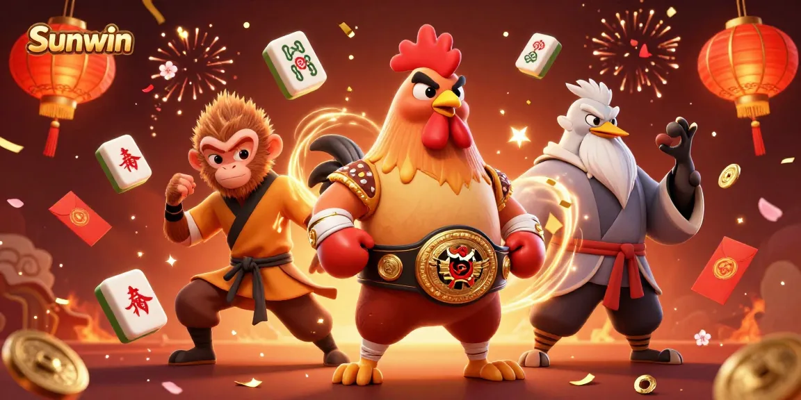 Experience thrilling gameplay with Sunwin alongside vibrant characters and festive casino elements.